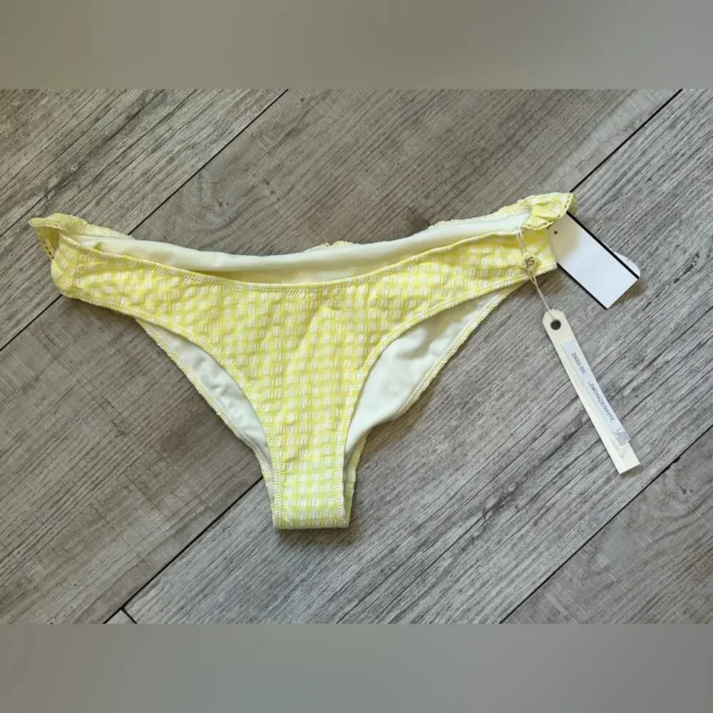 NEW $185 Jonathan simkhai lemonade yellow white gingham bikini bottoms sz large